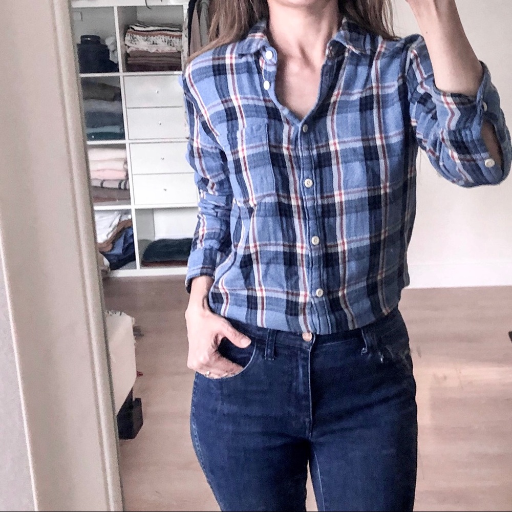 Madewell Plaid Flannel Blue Shirt size Small S